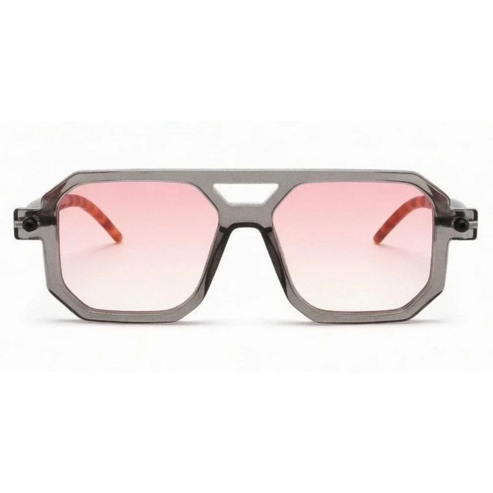 Men Square Sunglasses Grey Frame Pink Gradient Lens Tortoise Fashion Retro Shape